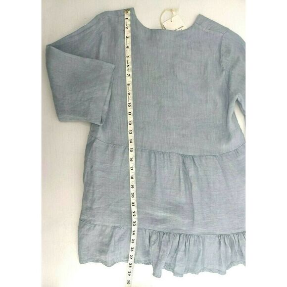Laura Bianchi Italy Light Blue Linen Top Shirt Ruffle Blouse V-neck New - Picture 10 of 11